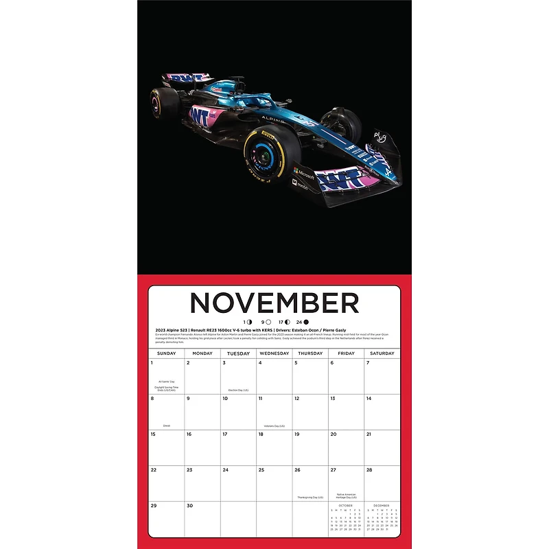 The Art of Formula 1 Race Car 2026 Wall Calendar