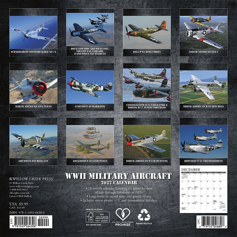WWII Military Aircraft 2027 Mini Calendar