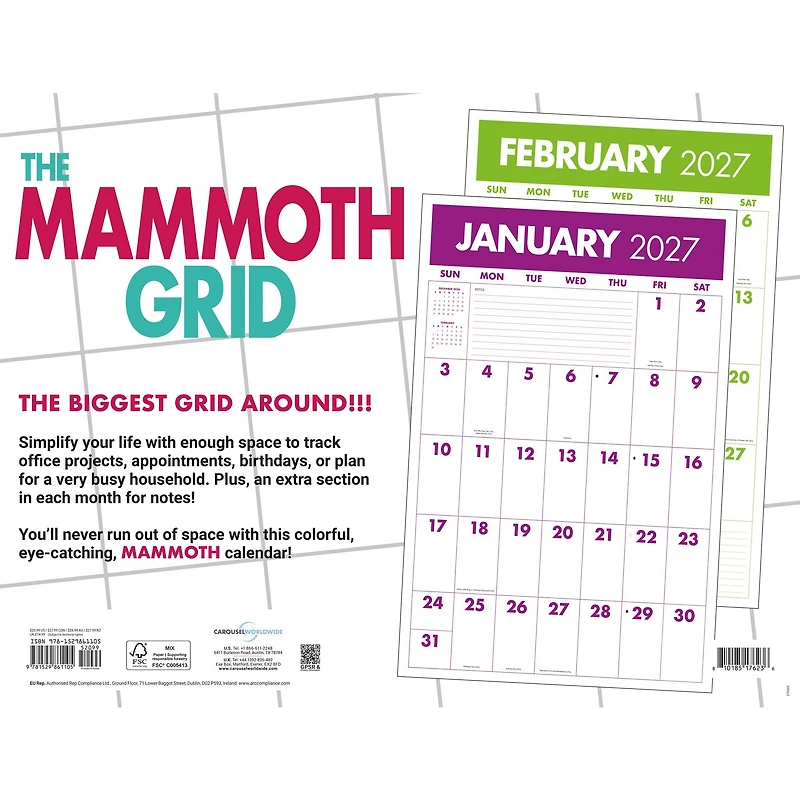 Mammoth Grid Oversized 2027 Poster Calendar