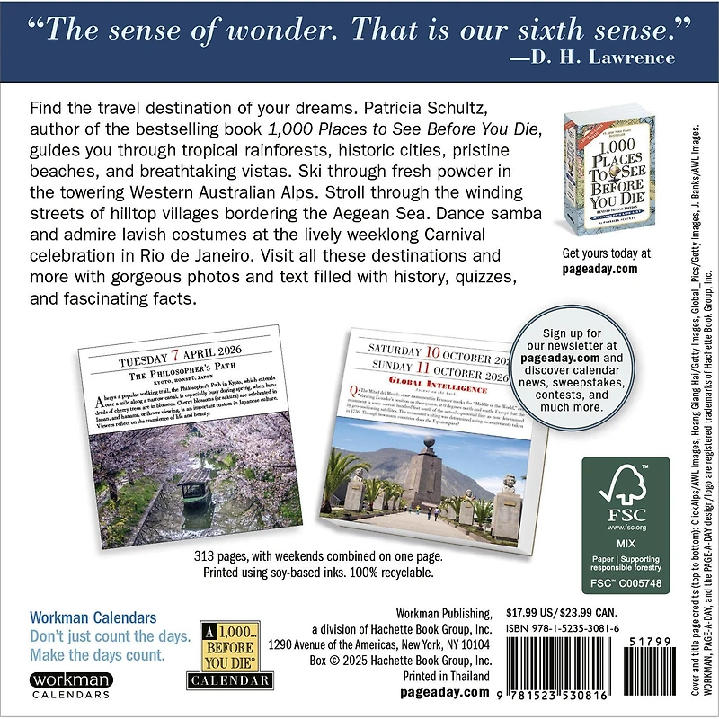 1000 Places To See Before You Die 2026 Box Calendar