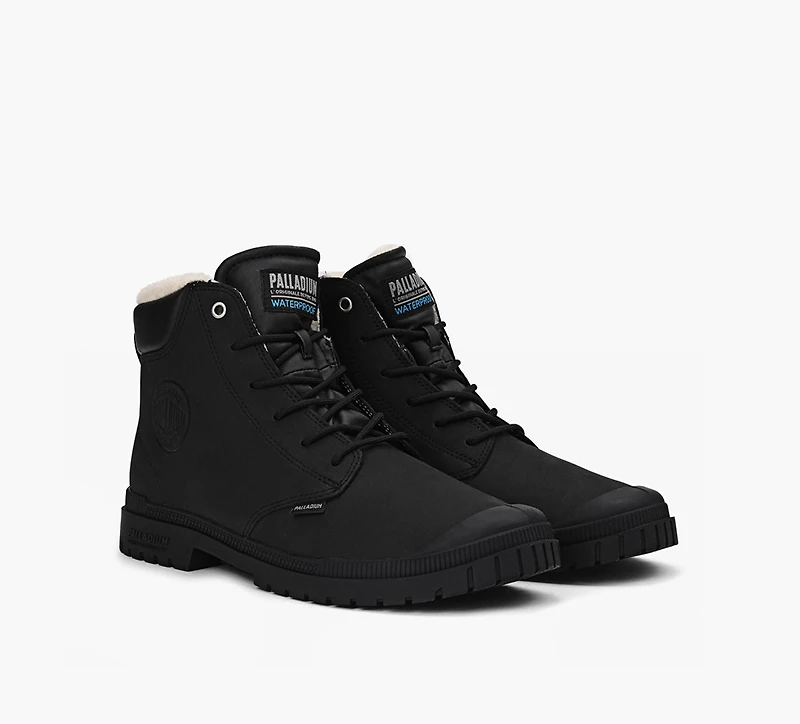 PALLADIUM | BOTTE SP20 CUFF CUIR IMPERMÉABLE À DOUBLURE CHAUDE NOIR HOMMES
