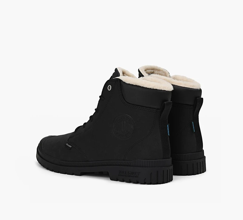 PALLADIUM | BOTTE SP20 CUFF CUIR IMPERMÉABLE À DOUBLURE CHAUDE NOIR HOMMES