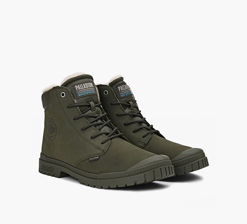 PALLADIUM | BOTTE SP20 CUFF CUIR IMPERMÉABLE À DOUBLURE CHAUDE KHAKI HOMMES