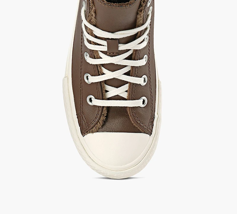 CONVERSE | PLATEFORME CHUCK TAYLOR ALL STAR LIFT CUIR BRUN GRAND ENFANT FILLE