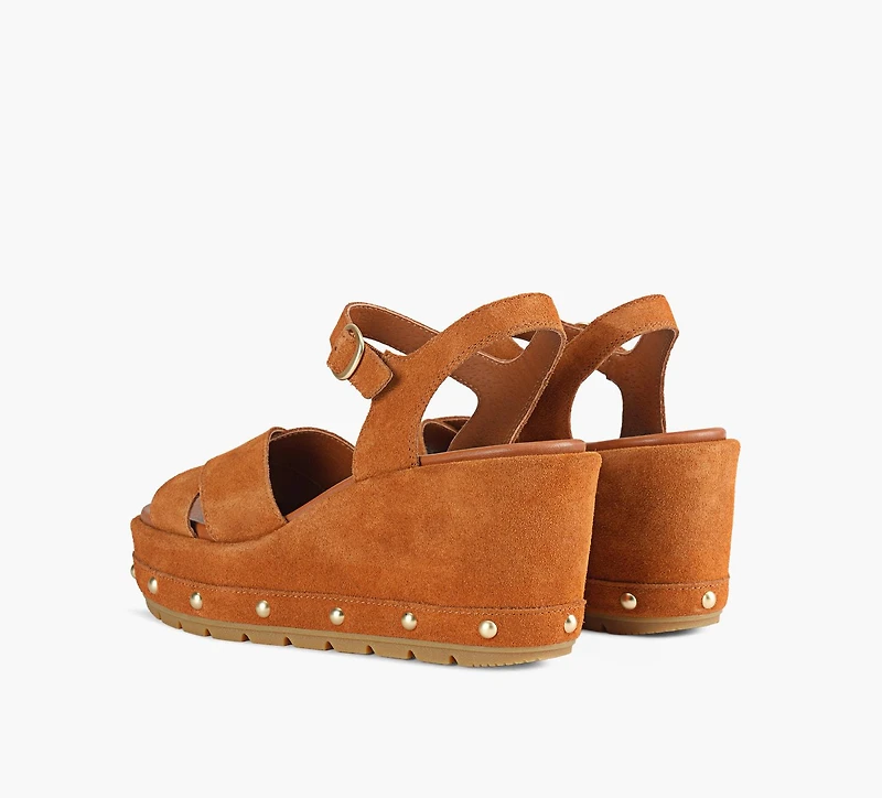 SOREL | SANDALE COMPENSÉE À BRIDE CHEVILLE SUNPEAK RVT TAN FEMMES