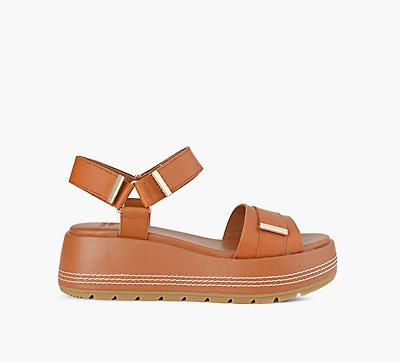 SOREL | SANDALE PLATEFORME SUNPEAK Y-STRAP TAN FEMMES