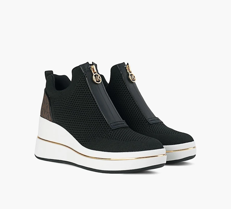 MICHAEL KORS | BASKET COMPENSÉE TRICOT EXTENSIBLE ET FERMETURE ÉCLAIR EMMY NOIR FEMMES