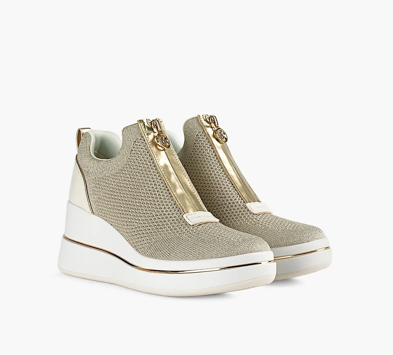 MICHAEL KORS | BASKET COMPENSÉE TRICOT EXTENSIBLE ET FERMETURE ÉCLAIR EMMY OR FEMMES
