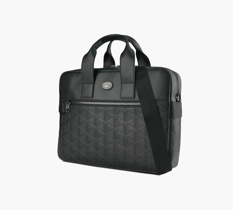 LACOSTE | SAC POUR ORDINATEUR PORTABLE EN CUIR MONOGRAM | NOIR | HOMMES