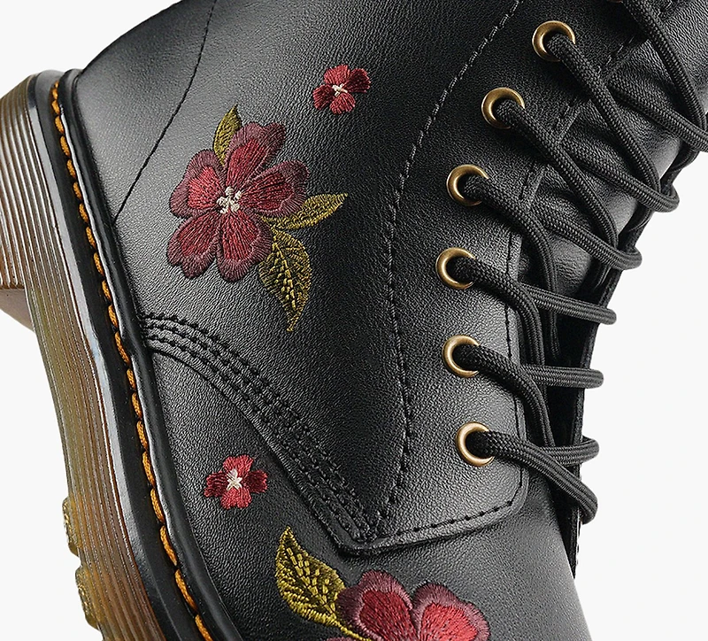 DR. MARTENS | BOTTE 1460 AUTUMN BRODERIE FLORALE NOIR GRAND ENFANT FILLE