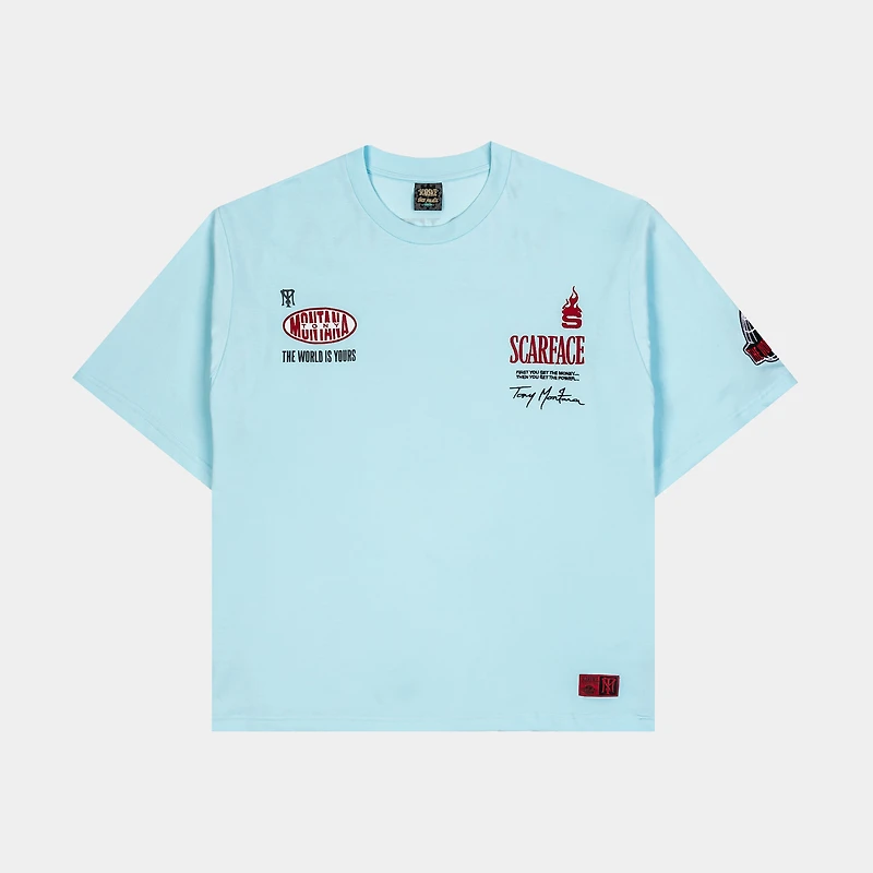 SCARFACE X SP SP x Scarface MGMT CO Mens Short Sleeve Shirt (Blue/Red) |  Arden Fair