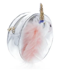 Round Shaped Unicorn Head w/ Fur cross body.  Silver