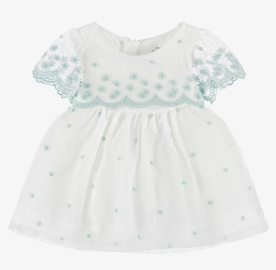 White and mint green baby girls dress