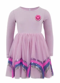 Purple smiley rainbow long sleeve dress