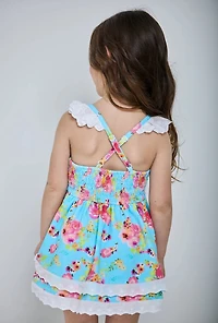 Dainty Floral Teal Tunic Dress & Short Set