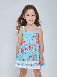 Dainty Floral Teal Tunic Dress & Short Set
