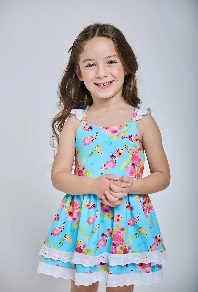 Dainty Floral Teal Tunic Dress & Short Set