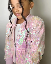 Pink Bow Sequin Bomber Jacket