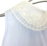 Round Collar Embroidery Mesh Dress - Blue