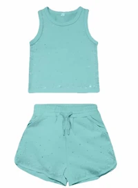 Teal diamond sparkle top & shorts