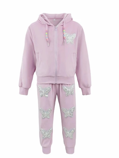 Purple Butterfly Plush Jogger Set