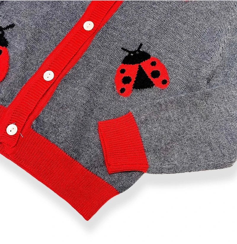 Ladybug Wooly Cardigan - Grey