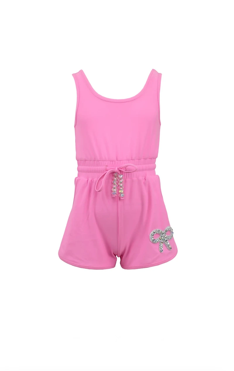 Bright Pink Crystal Bow Short Romper