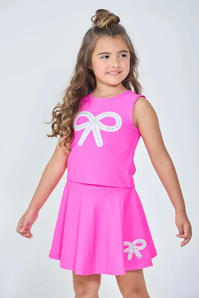 Hot Pink Crystal Bow Shirt & Skort Set