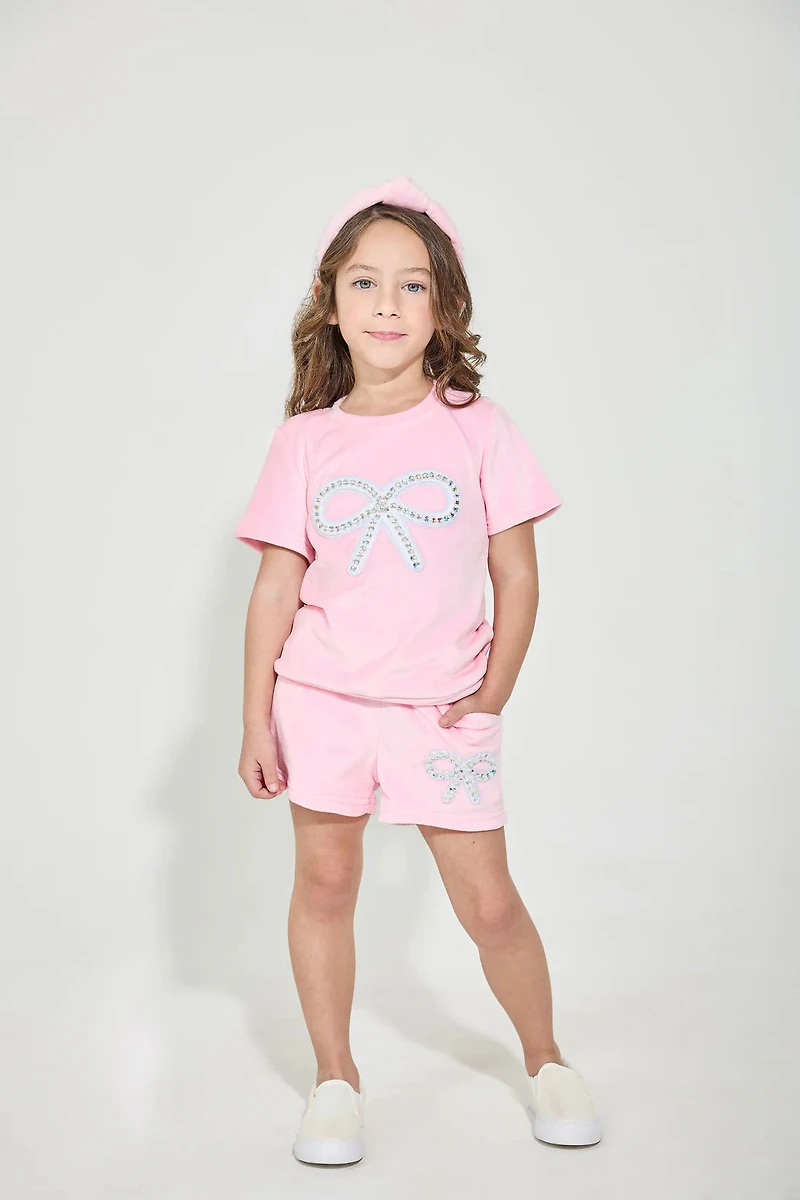 Plush Pink Bow Short Set