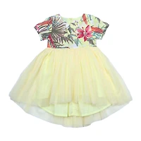 Tropical Print Tulle Dress Yellow