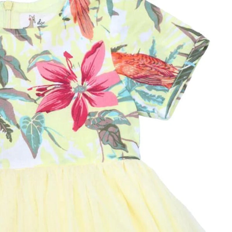 Tropical Print Tulle Dress Yellow