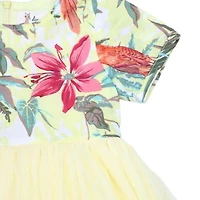 Tropical Print Tulle Dress Yellow