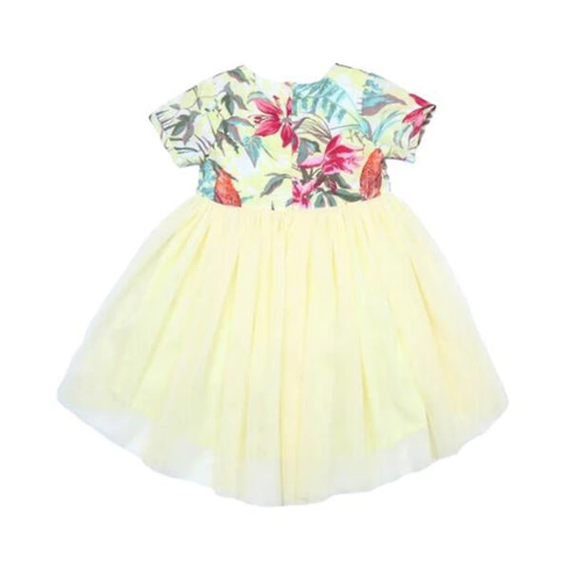 Tropical Print Tulle Dress Yellow