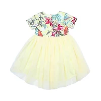Tropical Print Tulle Dress Yellow