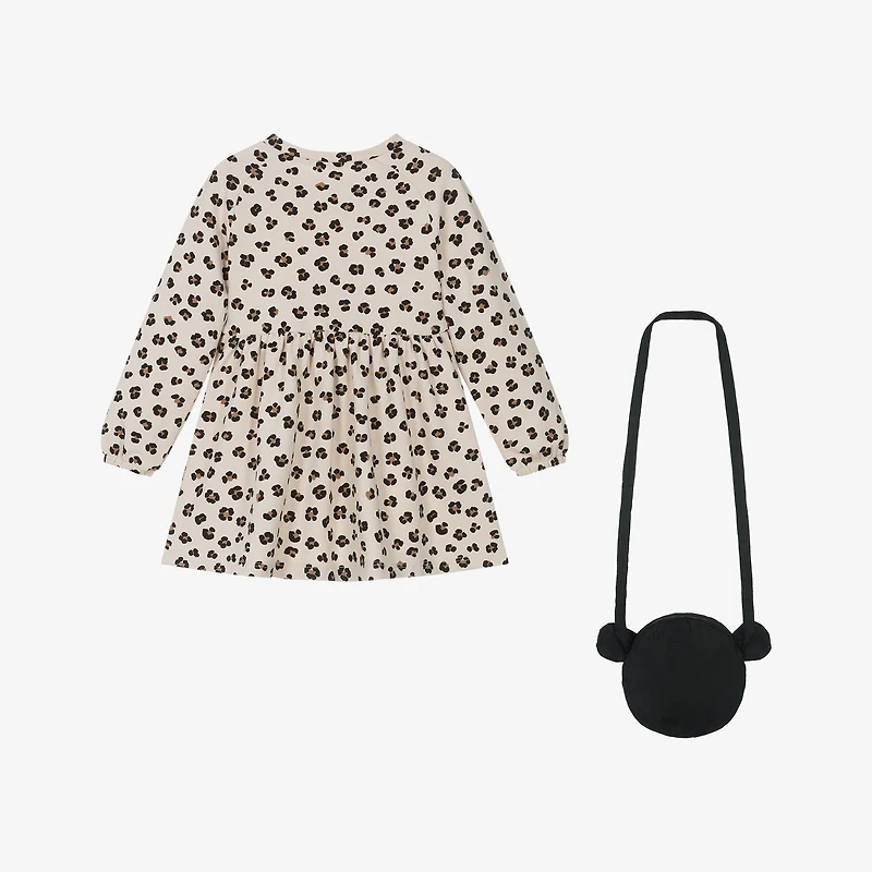 Girls Beige Cotton Jersey Leopard Print Dress Set