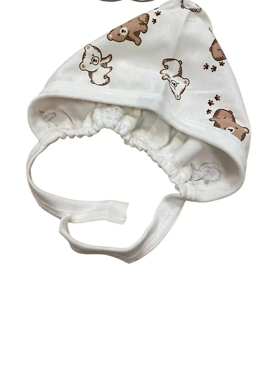 Baby Bear Print Cotton Hat with Strap – 100% Cotton 🐻