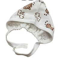 Baby Bear Print Cotton Hat with Strap – 100% Cotton 🐻