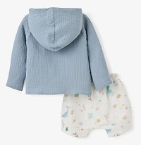 Muslin hoodie with short set