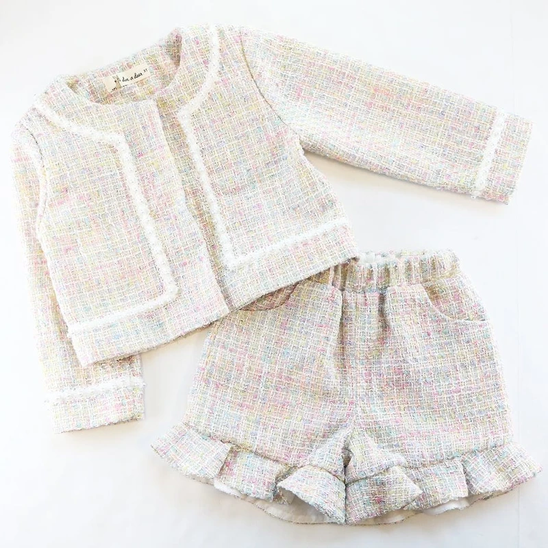 Ruffle Hem Tweed Shorts - Multi