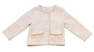 Pink Floral Lace Trim Tweed Jacket