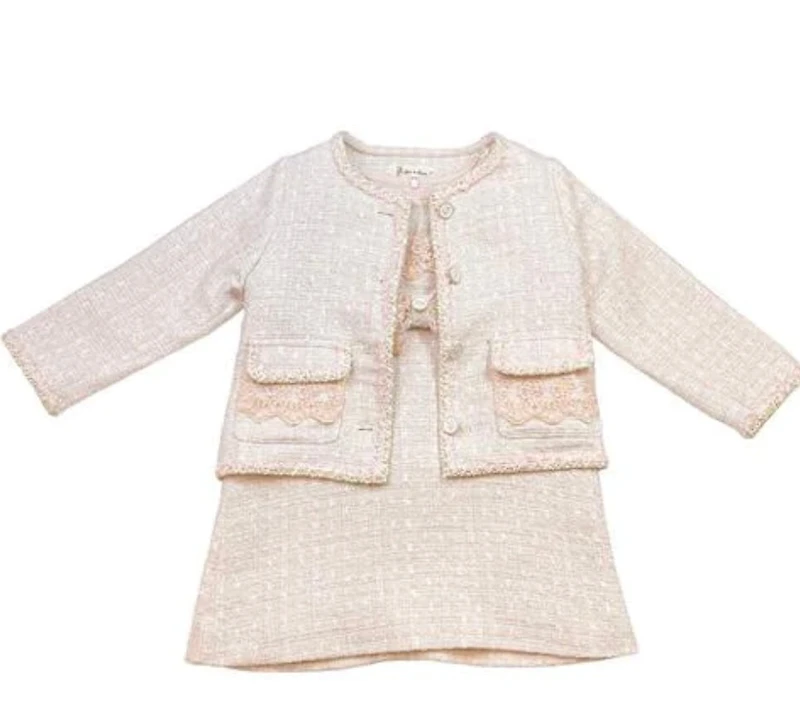 Pink Floral Lace Trim Tweed Jacket