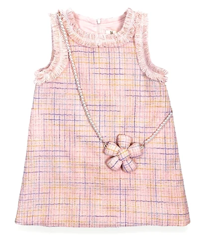 Sleeveless Tweed Dress with purse-Pink