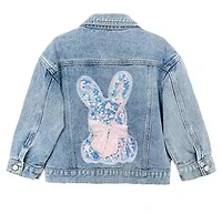 Rabbit Beading Print Denim Jacket