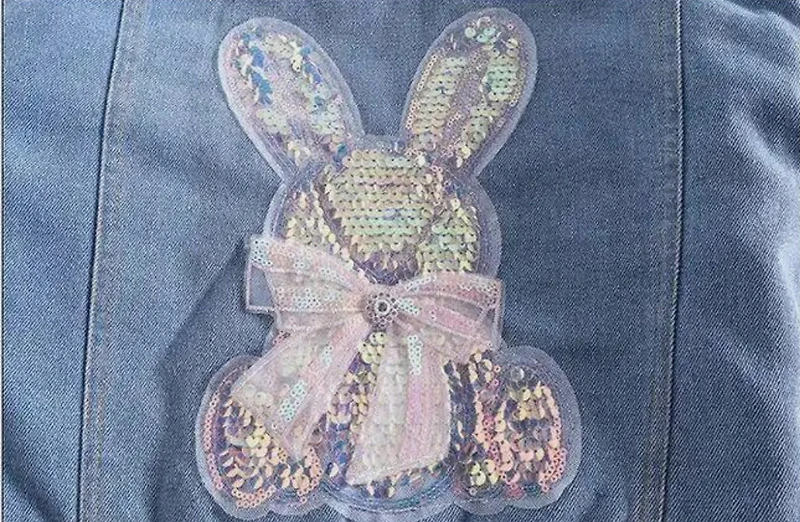 Rabbit Beading Print Denim Jacket