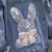 Rabbit Beading Print Denim Jacket