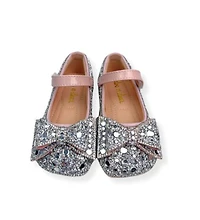 Silver Embellished Bowtie Flat Shoes