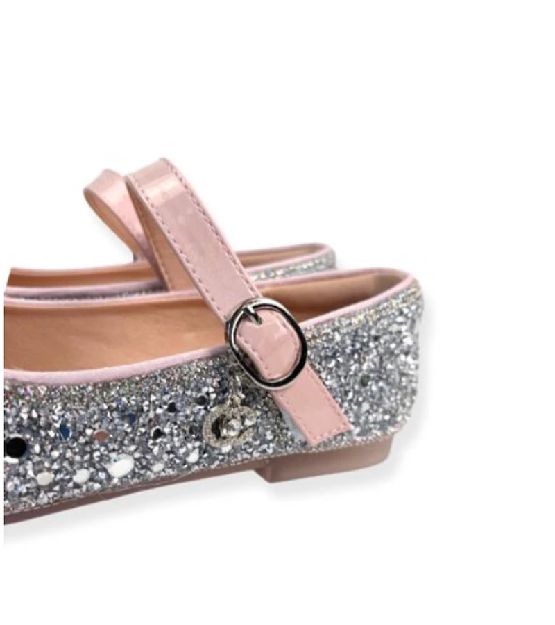 Silver Embellished Bowtie Flat Shoes