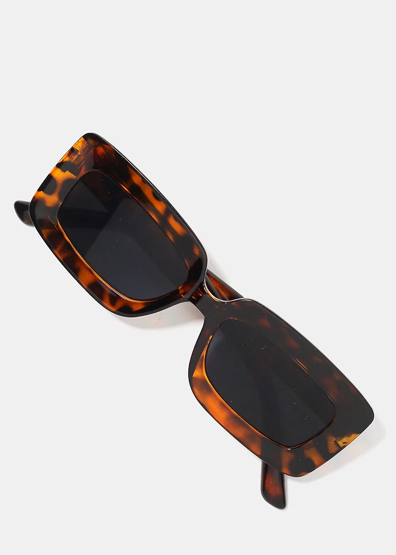 A+ Cheetah Print Rectangular Framed Retro Sunglasses