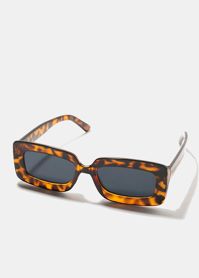 A+ Cheetah Print Rectangular Framed Retro Sunglasses