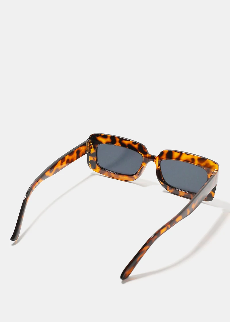A+ Cheetah Print Rectangular Framed Retro Sunglasses